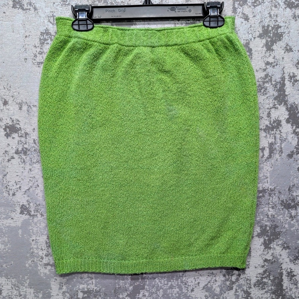 VTG Vibrant Lime Green Knit Pencil Skirt Size Large Cozy Textured W28